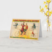 タイトロープに自転車のライダーを示すサーカスのポスター カード (黄色い花)