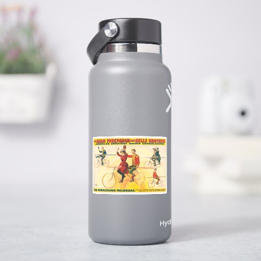 タイトロープに自転車のライダーを示すサーカスのポスター シール (HydroFlask)