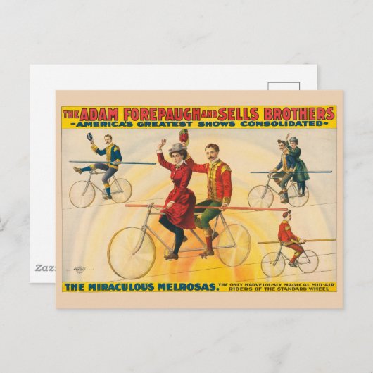 タイトロープに自転車のライダーを示すサーカスのポスター ポストカード (正面/裏面)