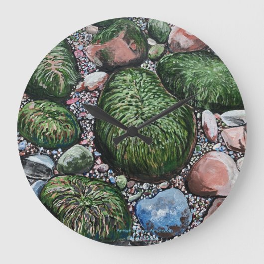 タイドアウトビーチロックランドスケープ ラージ壁時計 (正面)