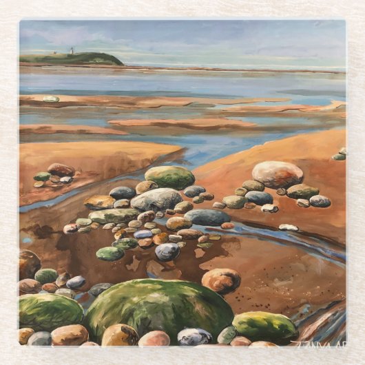 タイドアウト海岸ビーチ海シーン ガラスコースター (正面)