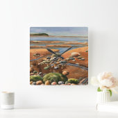 タイドアウト海岸ビーチ海シーン スクエア壁時計 (ホーム)