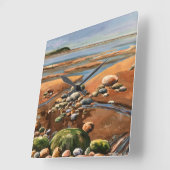 タイドアウト海岸ビーチ海シーン スクエア壁時計 (傾斜)