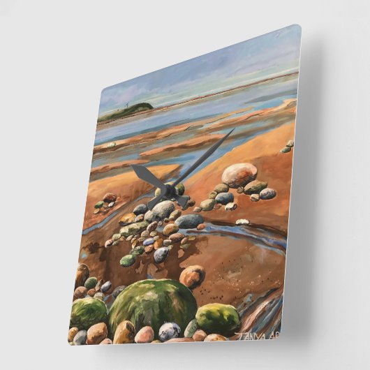 タイドアウト海岸ビーチ海シーン スクエア壁時計 (傾斜)