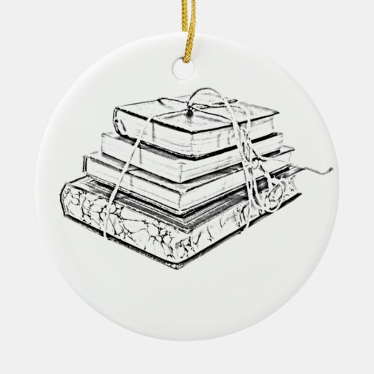 タイドスタックブックスヴィンテージスケッチイラストレーション セラミックオーナメント (正面)