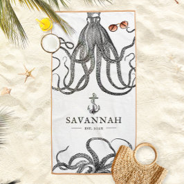 タイドテンタクルズ |タコをテーマにした名前をカスタムする ビーチタオル