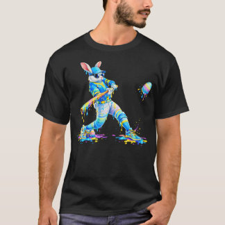 タイドライに染まるウサギの野球イースター バニー メンズ Tシャツ