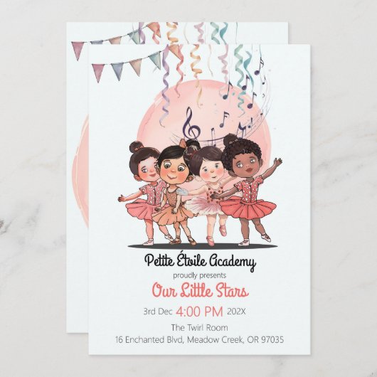 タイニーダンサーのリサイタル招待状カスタム- Studio 招待状 (正面/裏面)