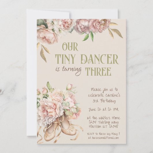 タイニーダンサーバレエ第3誕生日 招待状 (正面)
