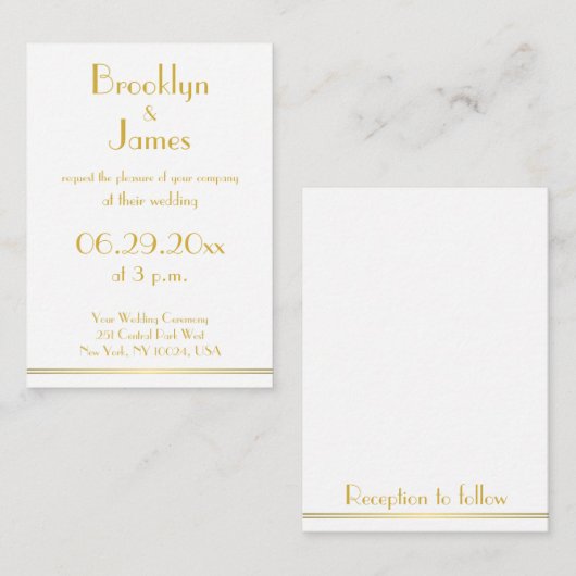 タイニーホワイトゴールデン素晴らしギャツビー結婚式招待状 エンクロージャーカード (正面/裏面)