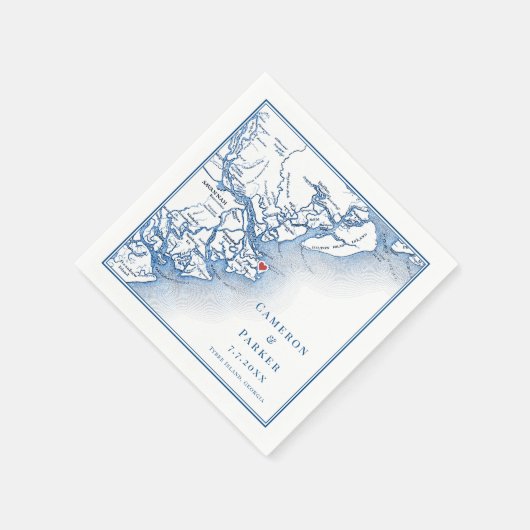 タイビーアイランドジョージアエレガントの地図ネイビ結婚ーズ スタンダードカクテルナプキン (角)