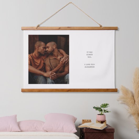 タイピモダンーカスタムター写真愛文字 吊り下げ型タペストリー (寝室)