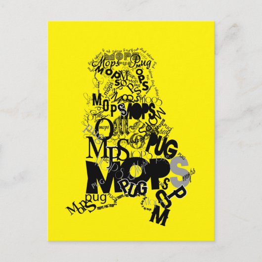 タイプでできたパグ ポストカード (正面)