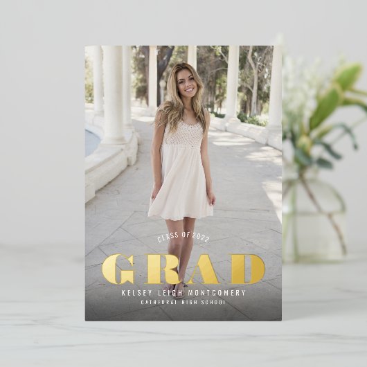 タイプはっきりした卒業フルフォト 箔招待状 (立ち正面)