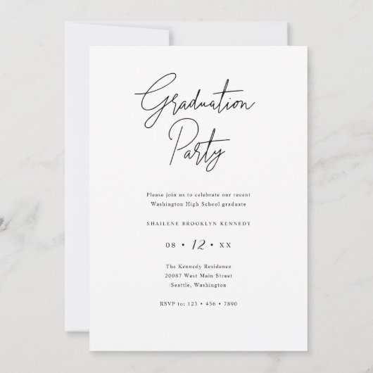 タイプモダン卒業式パーティフォト招待状カード セーブザデート (裏面)