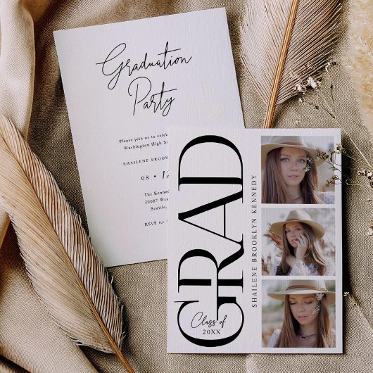 タイプモダン卒業式パーティフォト招待状カード セーブザデート