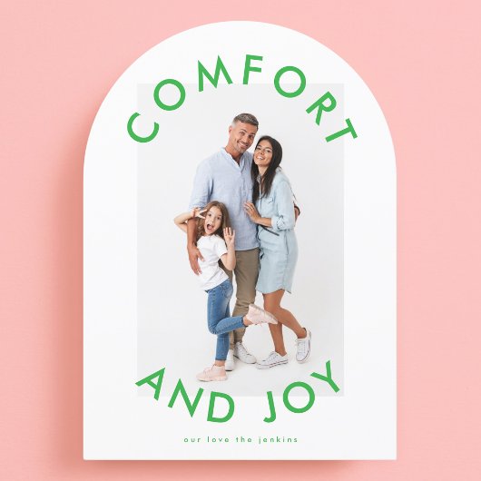 タイプモダン心地よいジョイ写真クリスマスアーチカード 招待状