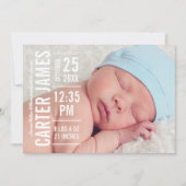 タイプモダン男の赤ちゃんフォトホワイト文字誕生 案内状 (正面)
