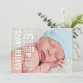 タイプモダン男の赤ちゃんフォトホワイト文字誕生 案内状 (スタンド正面)