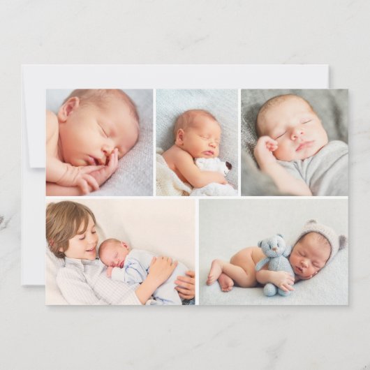 タイプモダン男の赤ちゃんフォトホワイト文字誕生 案内状 (裏面)