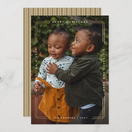タイプモダン金ゴールドオーバーレイフレームフォトクリスマス シーズンカード (正面/裏面)