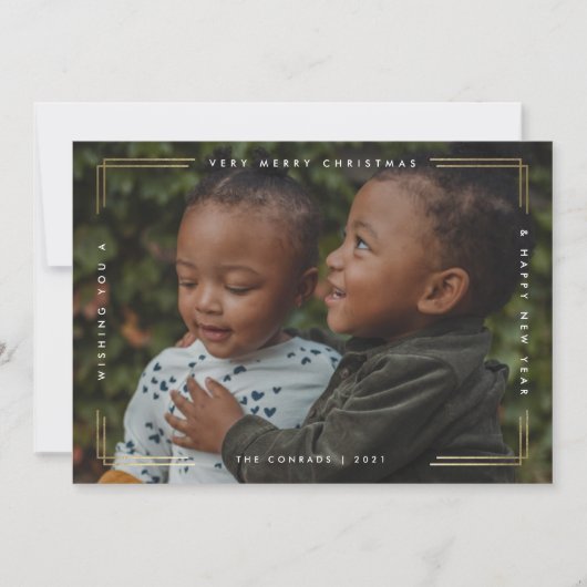 タイプモダン金ゴールドミニマルオーバーレイ写真クリスマス シーズンカード (正面)