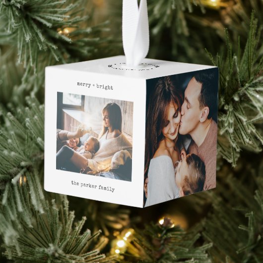 タイプライタミニマルー |とメリー明るい写数々の真 キューブオーナメント (ツリー)