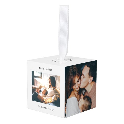 タイプライタミニマルー |とメリー明るい写数々の真 キューブオーナメント (正面アングル)