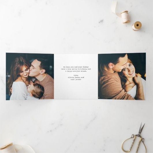 タイプライタミニマルー |とメリー明るい写数々の真 三つ折りクリスマスカード (内部)