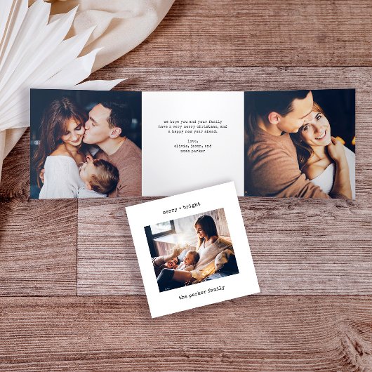 タイプライタミニマルー |とメリー明るい写数々の真 三つ折りクリスマスカード