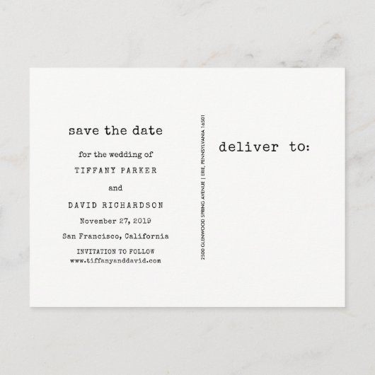 タイプライタモダンー | 3写真日付の保存 案内ポストカード (裏面)