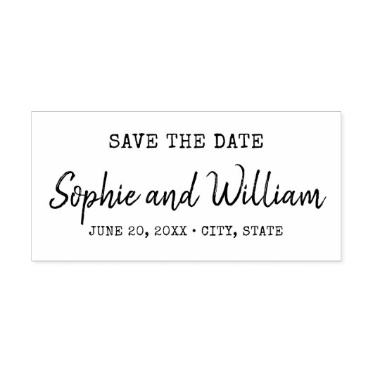 タイプライターとスクリプト日付の結婚保存 セルフインキングスタンプ (デザイン)