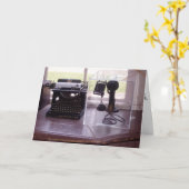 "タイプライターと電話"誕生日カード カード (黄色い花)