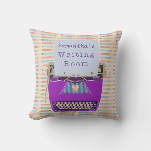 タイプライターのパーソナライズな作家の執筆部屋の紫色 クッション (正面)