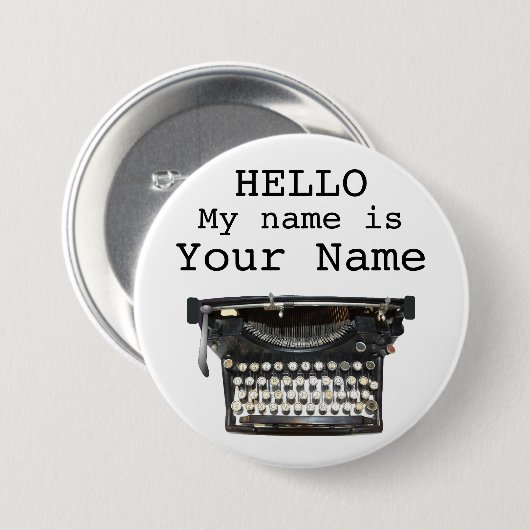 タイプライターの作家の作家の名札パーソナライズなPin 缶バッジ (正面&裏面)