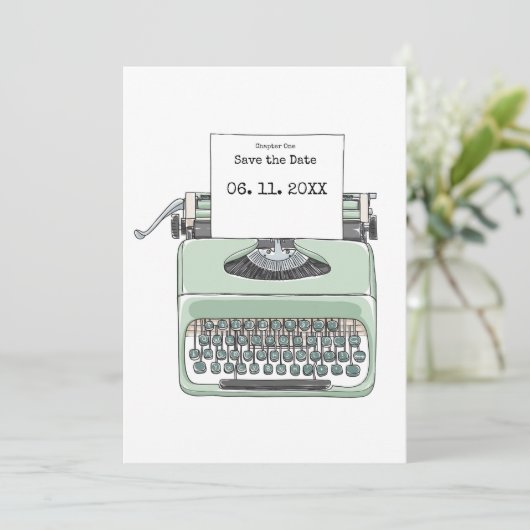 タイプライターの本をテーマ結婚にした セーブザデート (スタンド正面)