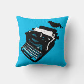 タイプライターの枕(青い背景)の鳥 クッション (裏面)