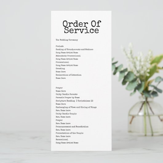 タイプライターの結婚サービスカードの順序 招待状 (スタンド正面)