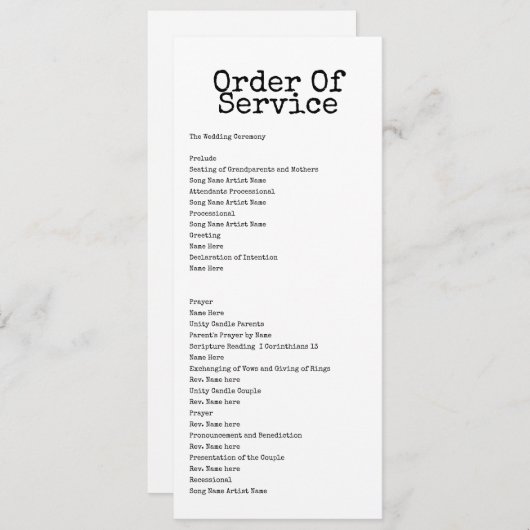 タイプライターの結婚サービスカードの順序 招待状 (正面/裏面)