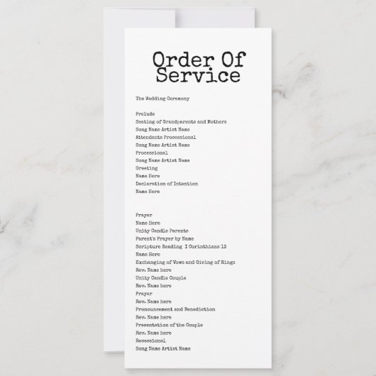 タイプライターの結婚サービスカードの順序 招待状 (正面)