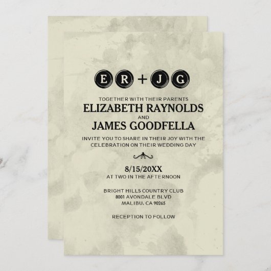 タイプライターは結婚式招待状を調整します 招待状 (正面/裏面)