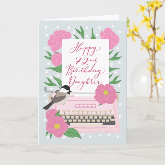 タイプライターをテーマにした72番目の娘誕生日 カード (黄色い花)