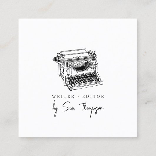 タイプライターエディターQRコードソーシャルメディアアイコン スクエア名刺 (裏面)