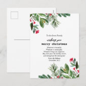 タイプライターエレガントクリスマスの葉ホリーベリー シーズンポストカード (正面/裏面)