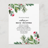 タイプライターエレガントクリスマスの葉ホリーベリー シーズンポストカード (正面)
