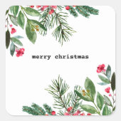 タイプライターエレガントクリスマスの葉ホリーベリー スクエアシール (正面)