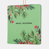 タイプライターエレガントクリスマスの葉ホリーベリー セラミックオーナメント (左)