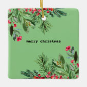 タイプライターエレガントクリスマスの葉ホリーベリー セラミックオーナメント (正面)