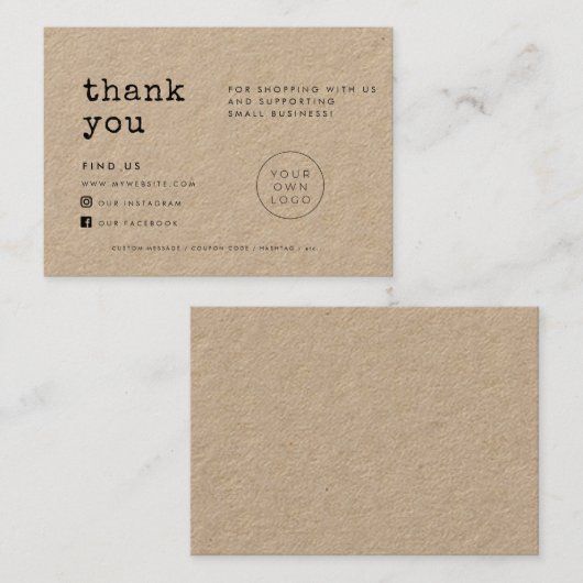 タイプライタークラフトありがとうございましたパッケージ挿入カード 名刺 (正面/裏面)