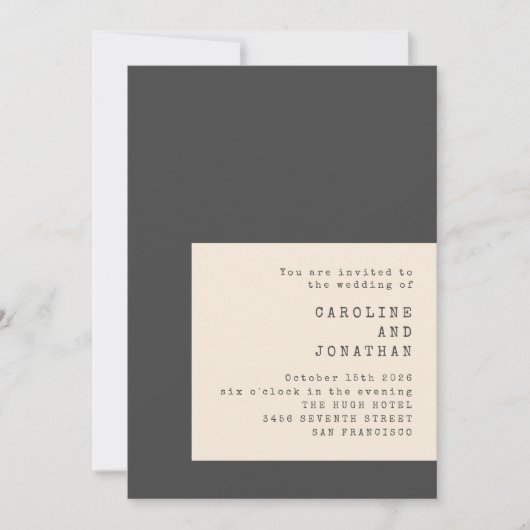 タイプライタータイポグラフィ白黒結婚ズ 招待状 (正面)